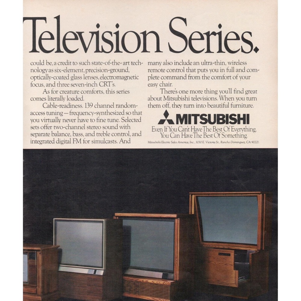 Mitsubishi Diamond Vision Television Series Vintage Electronics Print Ad 1983